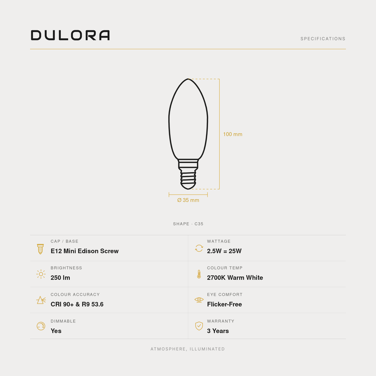 2.5W Candle LED Bulb E12 Clear in Warm White