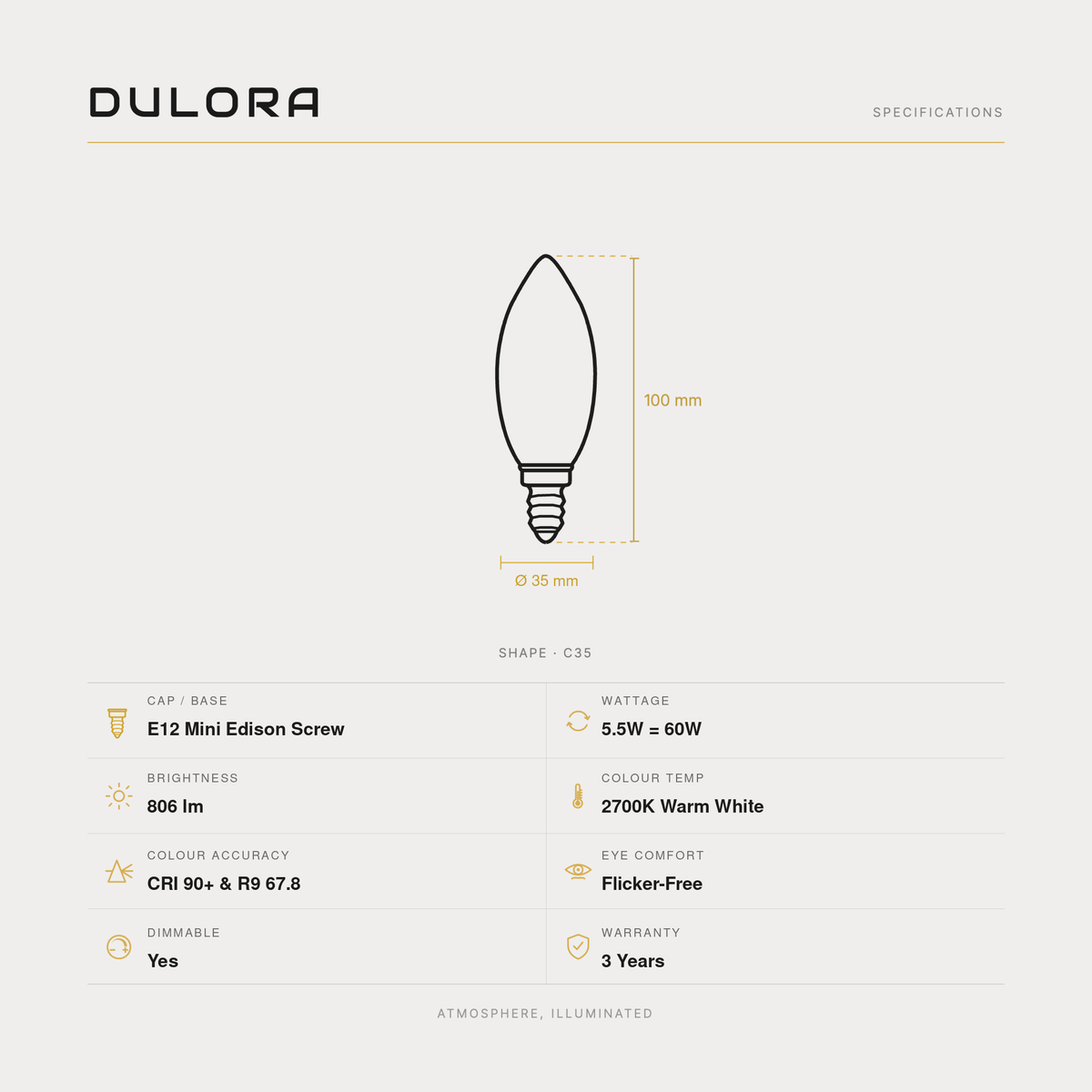 5.5W Candle LED Bulb E12 Clear in Warm White