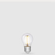 Dulora 4W 12-24 Volt AC/DC Fancy Round LED Bulb E27 in Warm White illuminated with warm light through clear round glass