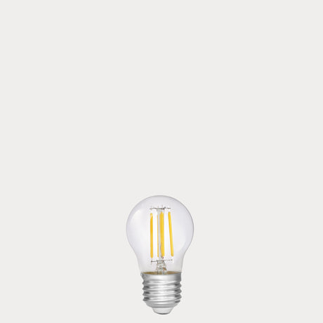 Dulora 4W 12-24 Volt AC/DC Fancy Round LED Bulb E27 in Warm White with filaments visible through clear round glass