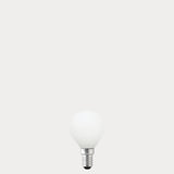 Dulora 4W 24 Volt DC Fancy Round LED Bulb E14 Opal in Warm White with smooth opal glass globe and clean white finish