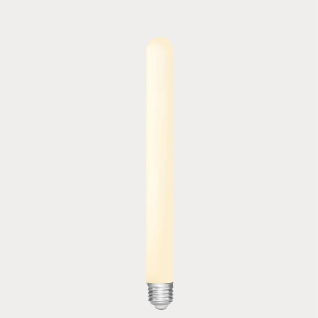 Dulora 4W Long Tube LED Bulb E27 Porcelain in Warm White glowing softly along the length of the porcelain tube