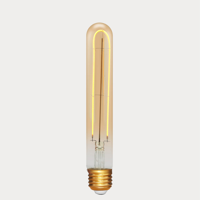 Dulora 4W Vintage Tubular Long LED Bulb E27 Amber in Ultra Warm White single filament glowing ultra warm white 2000K