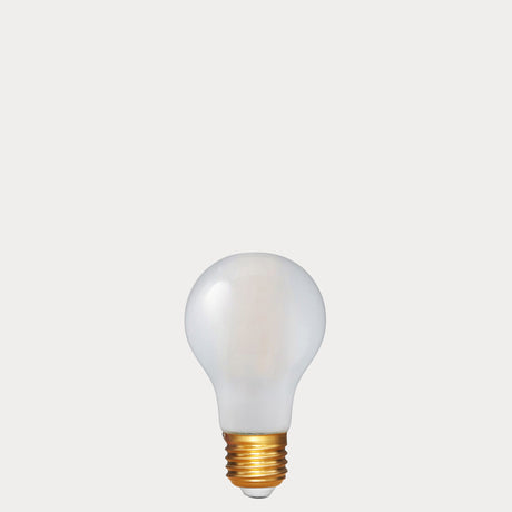 Dulora 6.5W E27 LED GLS bulb in frosted glass, shown unlit.