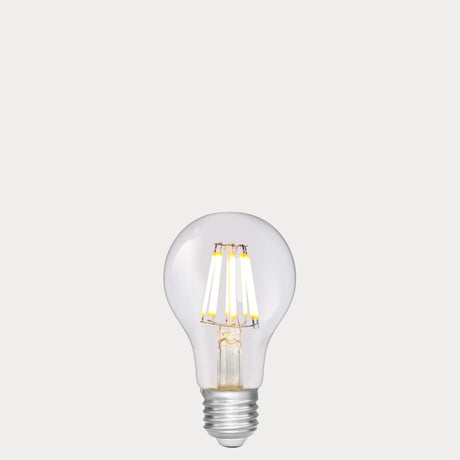 Dulora 8W 12-24 Volt AC/DC GLS LED Bulb E27 Clear in Warm White illuminated with warm glow through clear A60 glass