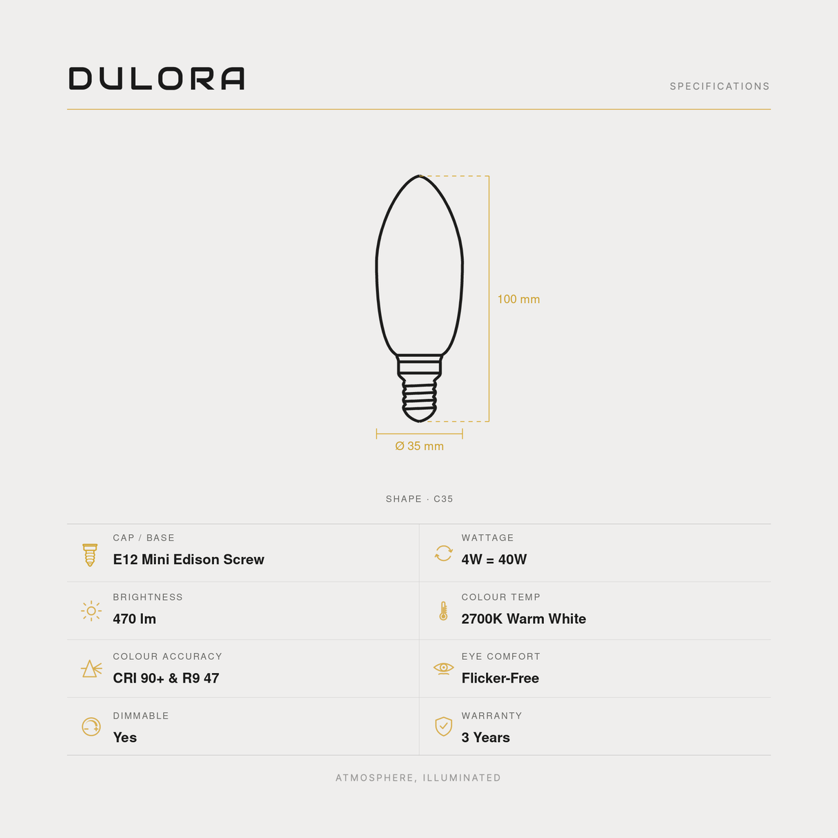 4W Candle LED Bulb E12 Clear in Warm White