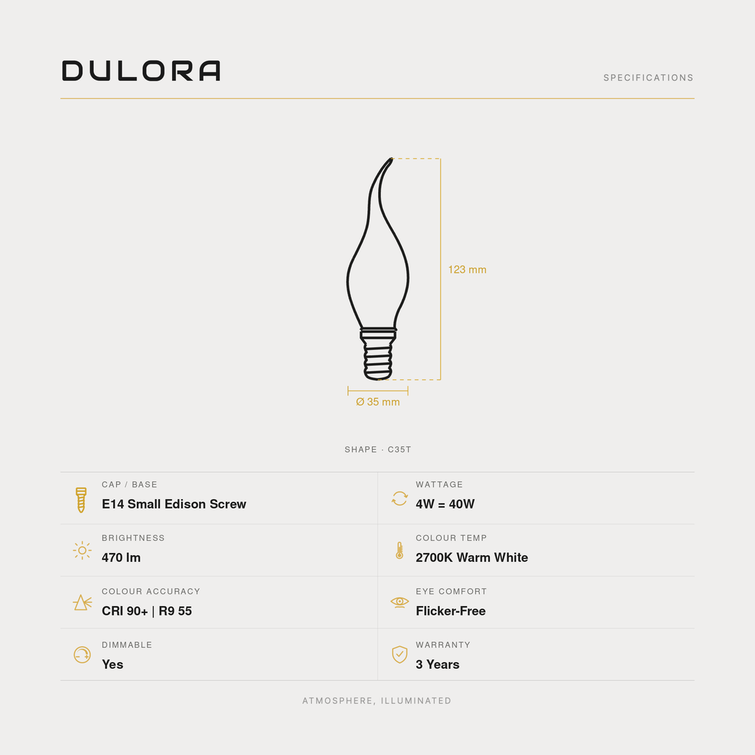 4W Flame Tip Candle LED Bulb E14 Clear in Warm White