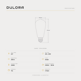 Dulora 4W ST64 Vintage squirrel-cage Edison LED bulb E27 specifications: 280 lumens, 2000K amber, CRI 90+ R9 56, dimmable, 3-year warranty