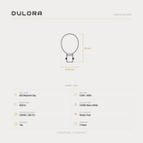 Dulora 5.5W G45 fancy round LED bulb B22 frost specifications: 806 lm, 2700K warm white, CRI 90+ and R9 72+, dimmable, flicker-free, 3 year warranty, 80mm by 45mm