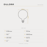 Dulora 7.2W G95 LED Globe E27 Porcelain Warm White specifications: E27 Edison Screw, 7.2W = 60W, 750 lumens, 2700K Warm White, CRI 97+ R9 92, flicker-free, dimmable, 3 year warranty.