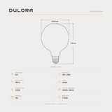 Dulora The Grand 125 specifications: G125 amber globe, 125 mm diameter by 160 mm, E27, 4W = 25W, 180 lm, 2200K, CRI 95+ R9 54, dimmable, 3-year warranty