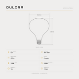 Dulora The Alabaster Glow 160 specifications: R160 porcelain globe, 160 mm diameter by 210 mm, E27, 8W = 50W, 650 lm, 2700K, CRI 90+, dimmable, 2-year warranty